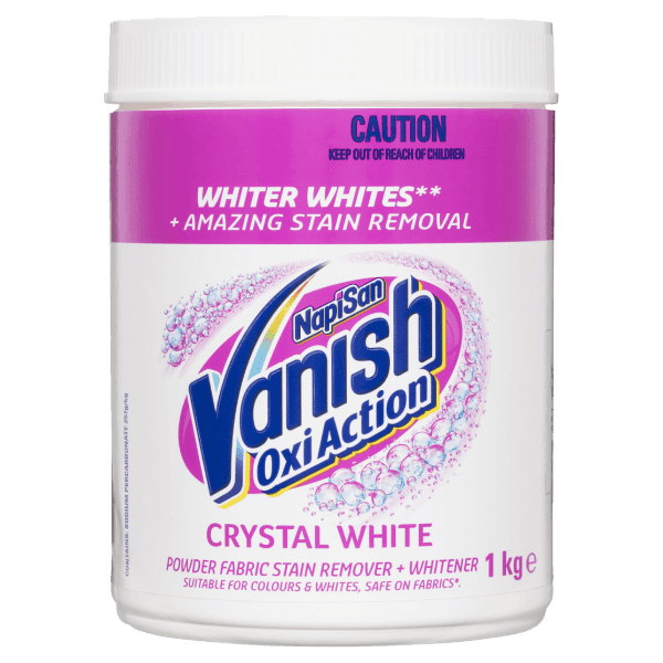 Vanish Oxi Action Crystal White Stain Remover Powder, 1kg Whitener & Stain Remover. 
